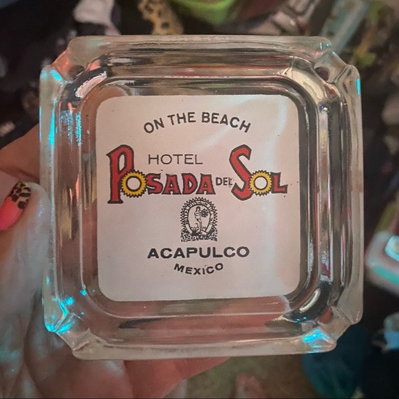 Vintage Glass Square Mid Century HOTEL Posada Del Sol ACAPULCO ashtray - Picture 2 of 7